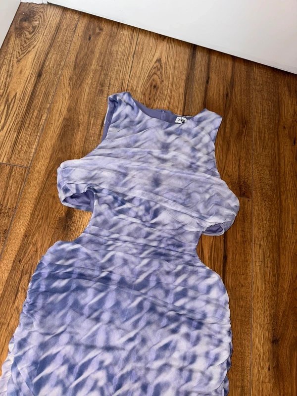 Zara Zara Lilac Mesh Printed Ruched Mini Dress | Cut‑Out Sides & Back - 1