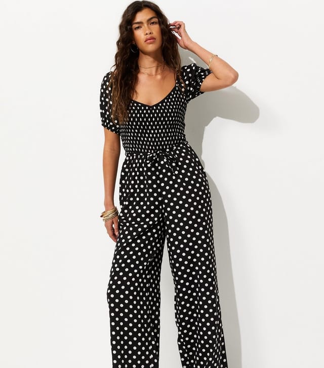 New Look Women's Black Crepe Polka Dot Shirred Jumpsuit New Look - 3