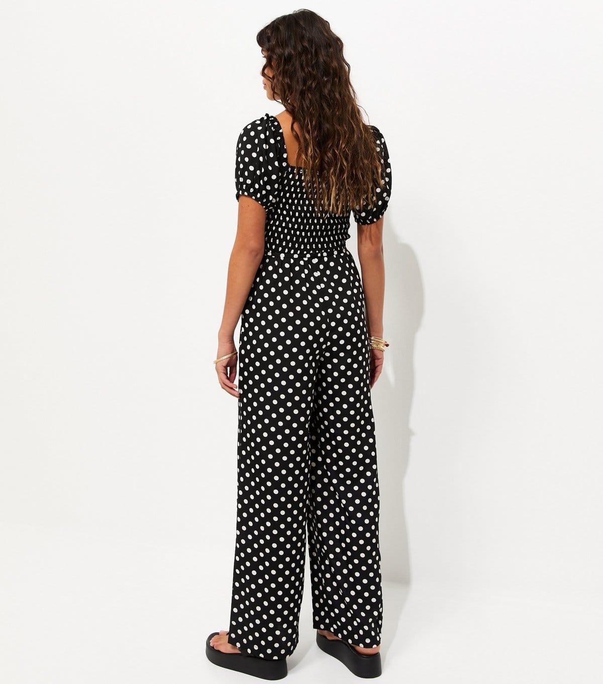 New Look Women's Black Crepe Polka Dot Shirred Jumpsuit New Look - 4
