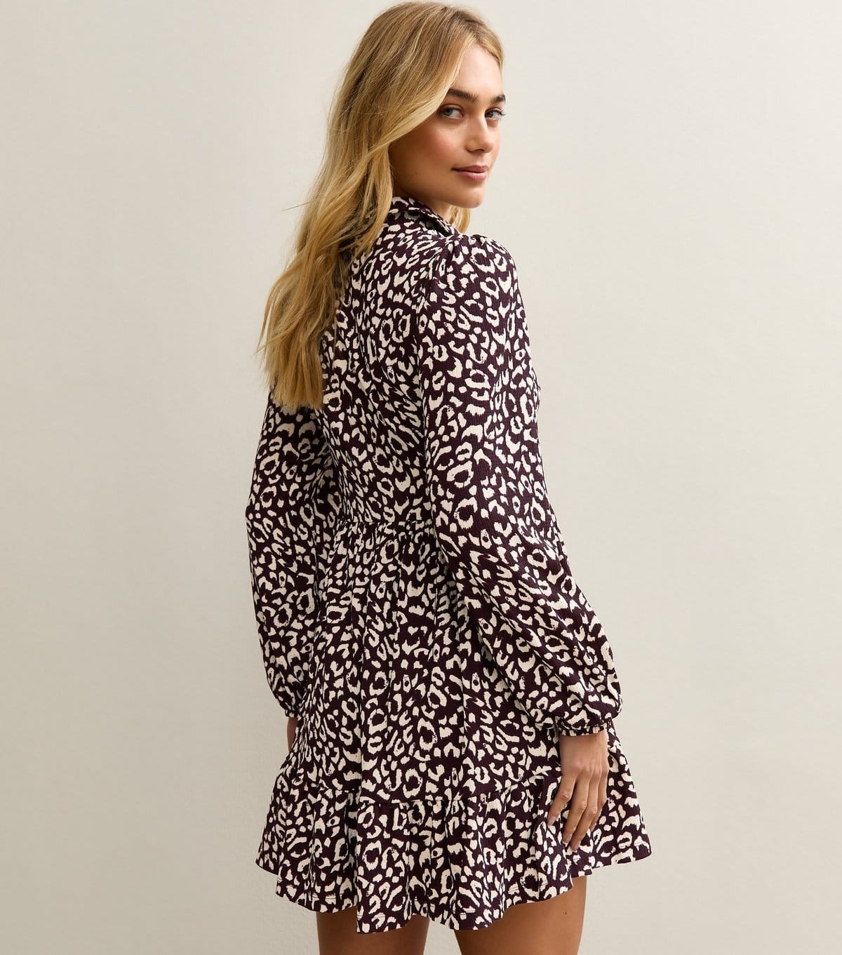 New Look Women's Burgundy Animal Print Long Sleeve Shirt Mini Dress New Look - 4