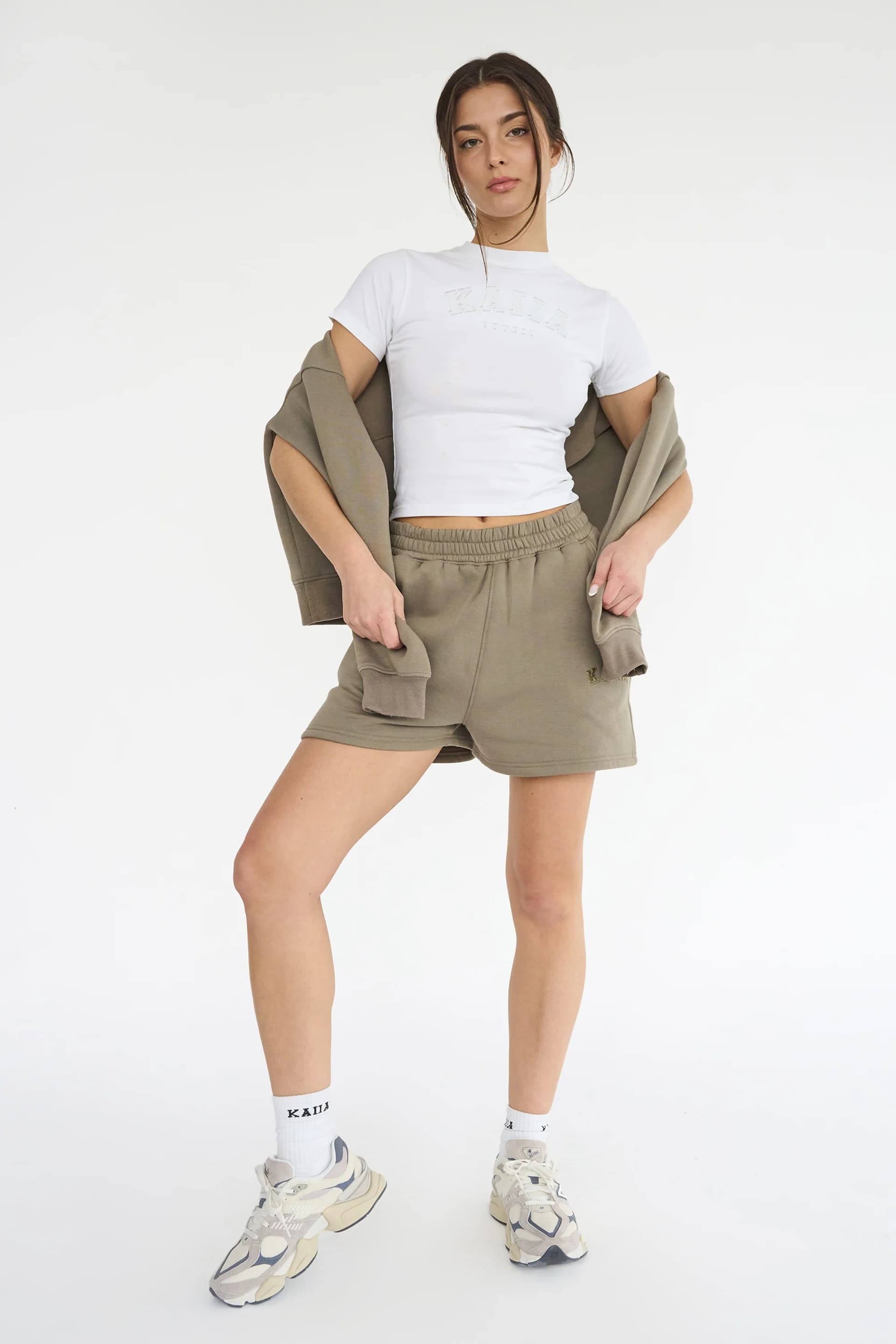 Kaiia Kaiia Logo Sweat Shorts in Khaki