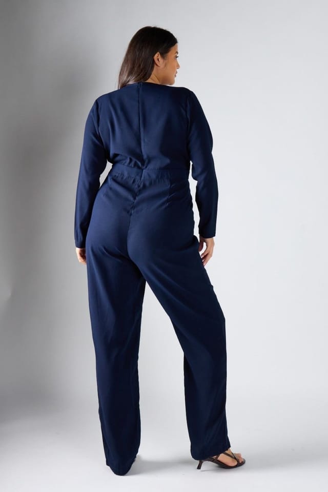 Shnoo Shnoo Women's Long Sleeve Wrap Wide Leg Jumpsuit in Navy - 2
