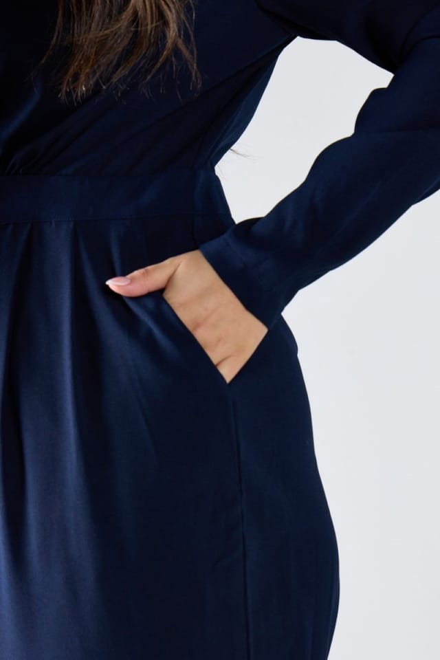 Shnoo Shnoo Women's Long Sleeve Wrap Wide Leg Jumpsuit in Navy - 3