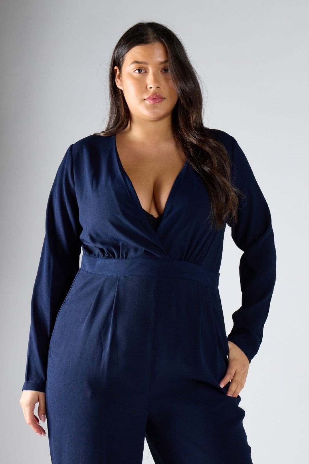 Shnoo Shnoo Women's Long Sleeve Wrap Wide Leg Jumpsuit in Navy - 4