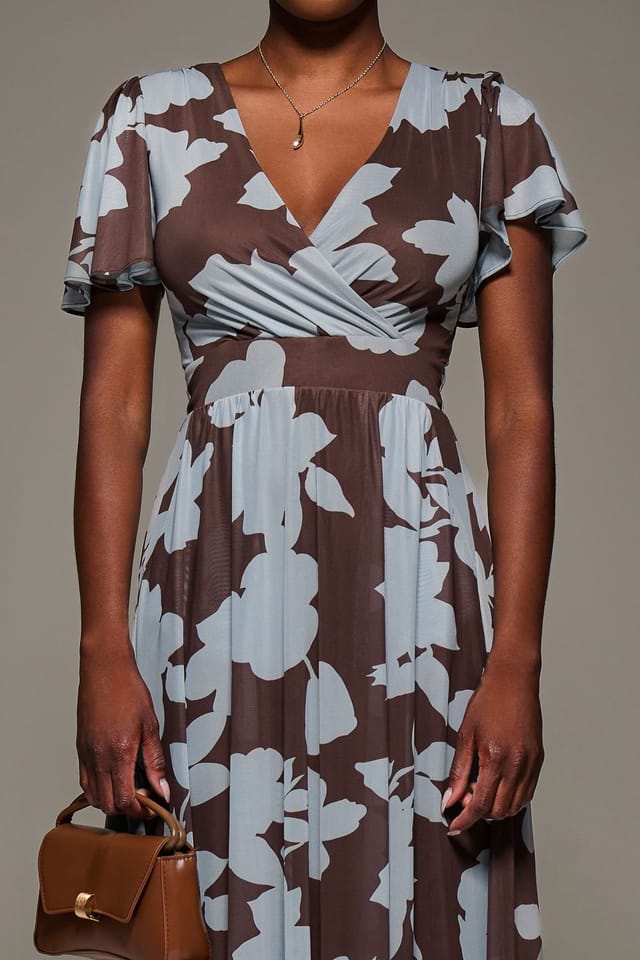 Jolie Moi Jolie Moi Women's Mesh Short Sleeve Midaxi Dress in Brown - 3