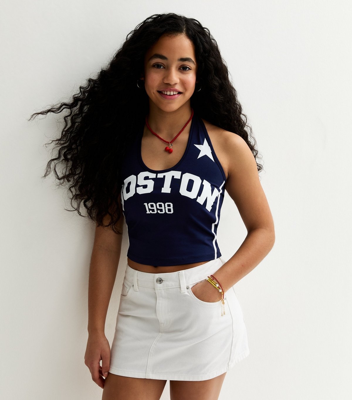 New Look Girls' Navy Boston 1998 Halterneck Crop Top New Look - 2