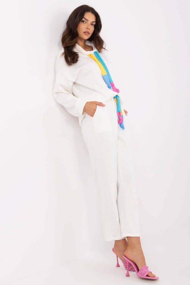 Love Lace Love Lace Women's Melange White Casual Hoodie Tracksuit Set in Off-White - 2