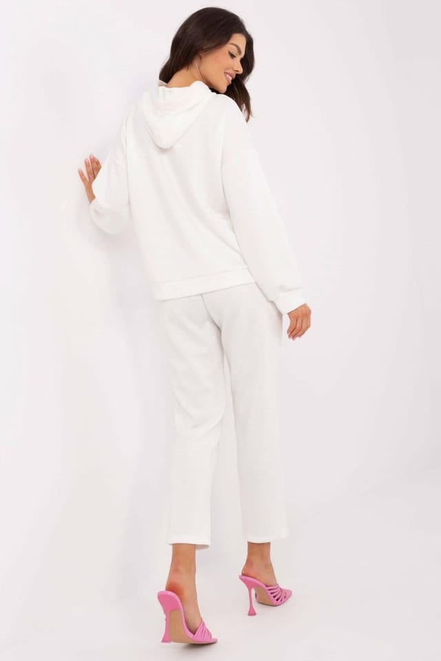 Love Lace Love Lace Women's Melange White Casual Hoodie Tracksuit Set in Off-White - 3