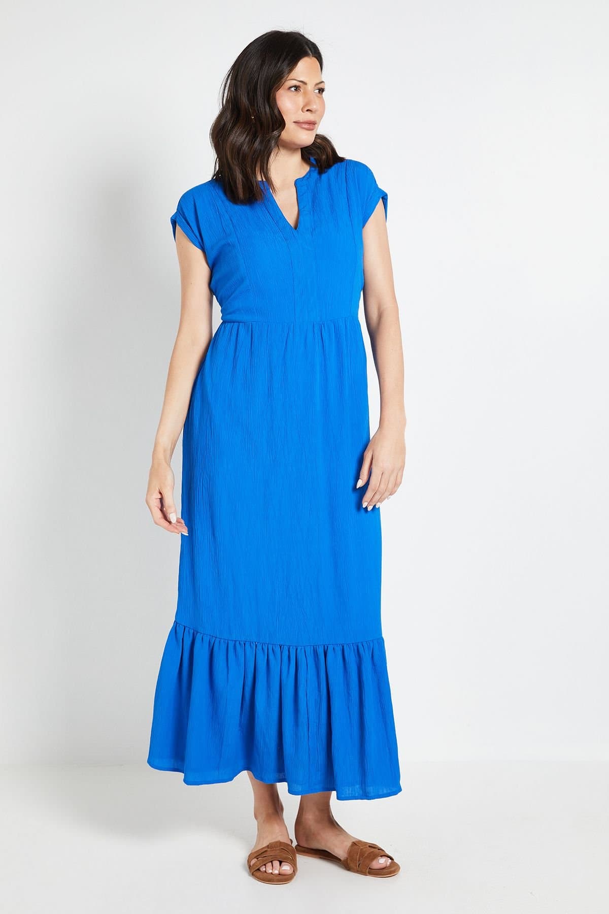 Wallis Wallis Women's Cheesecloth Collarless Maxi Dress in Blue