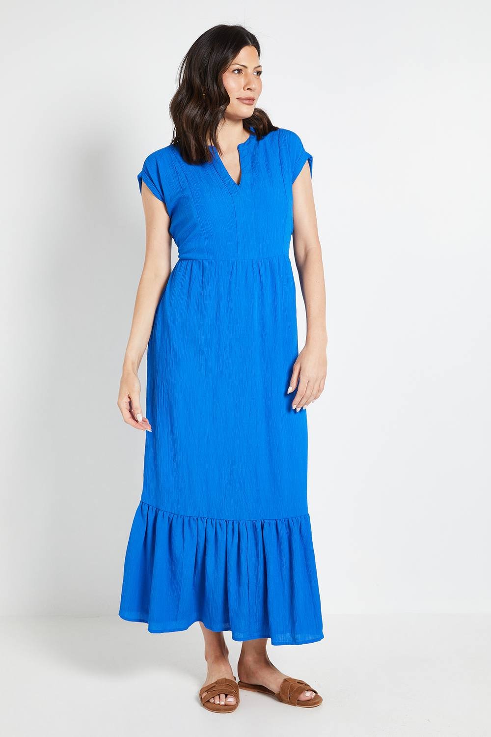 Wallis Wallis Women's Cheesecloth Collarless Maxi Dress in Blue - 2