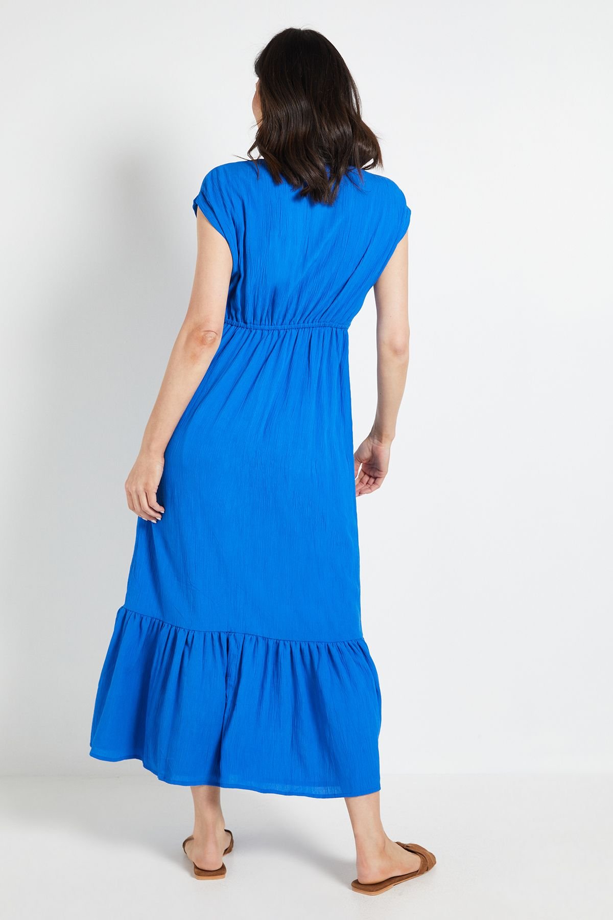 Wallis Wallis Women's Cheesecloth Collarless Maxi Dress in Blue - 3
