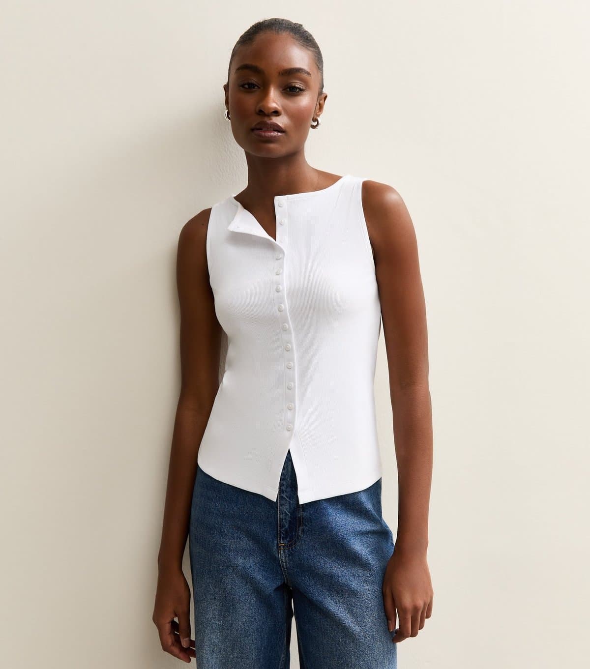 New Look Women's White Button Through Tank Top New Look