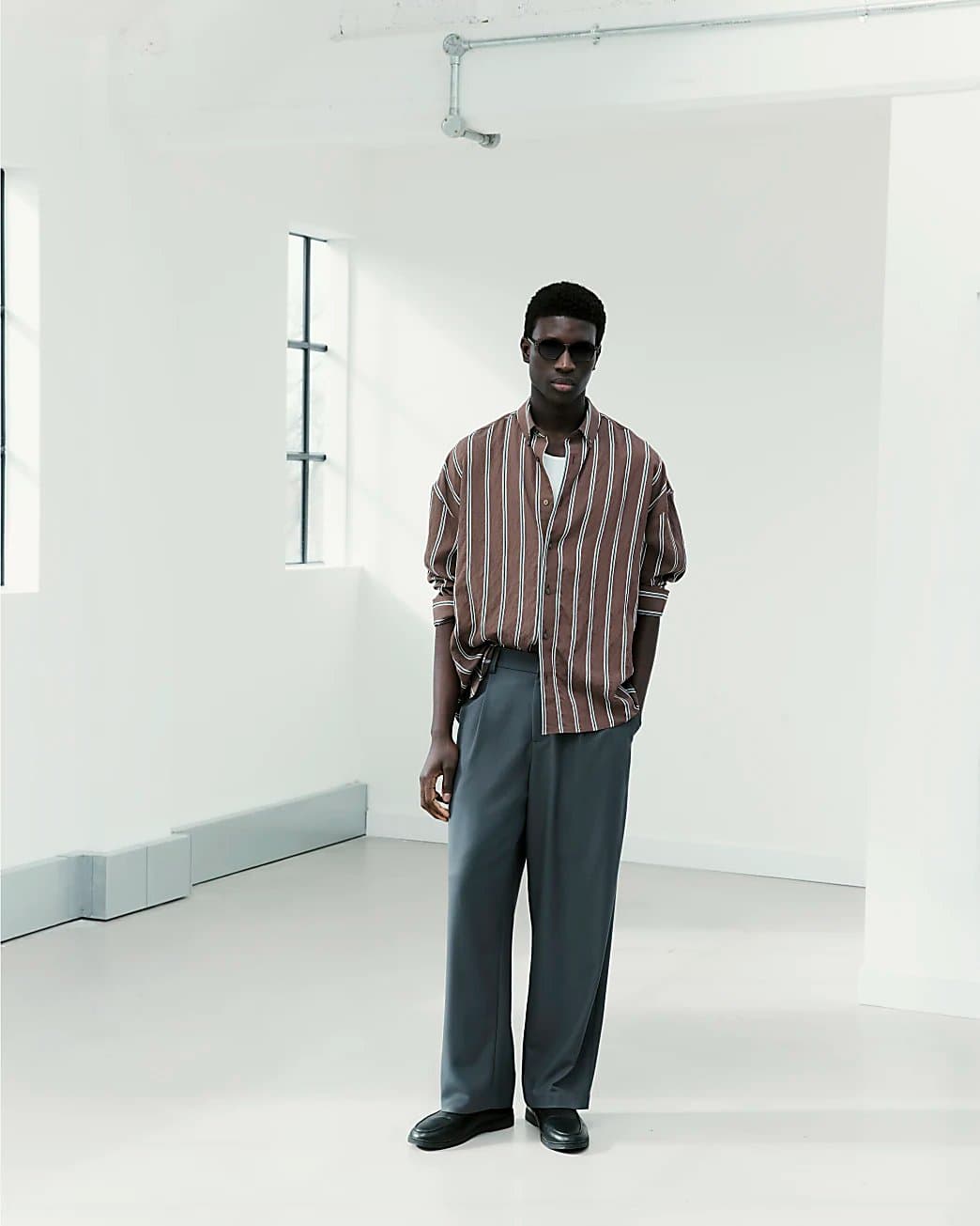 River Island Mens River Island Grey Ri Studio Wide Leg Pleat Trousers