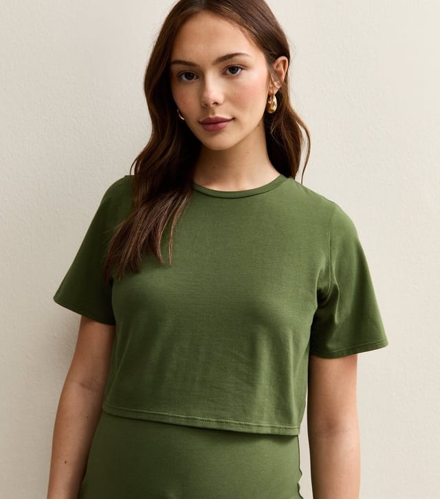 New Look Women's Maternity Dark Khaki Layered Crew Neck Nursing Midi Dress New Look - 2