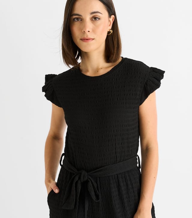 Gini London Women's Black Stretch Texture Frill Jumpsuit Gini London New Look - 2