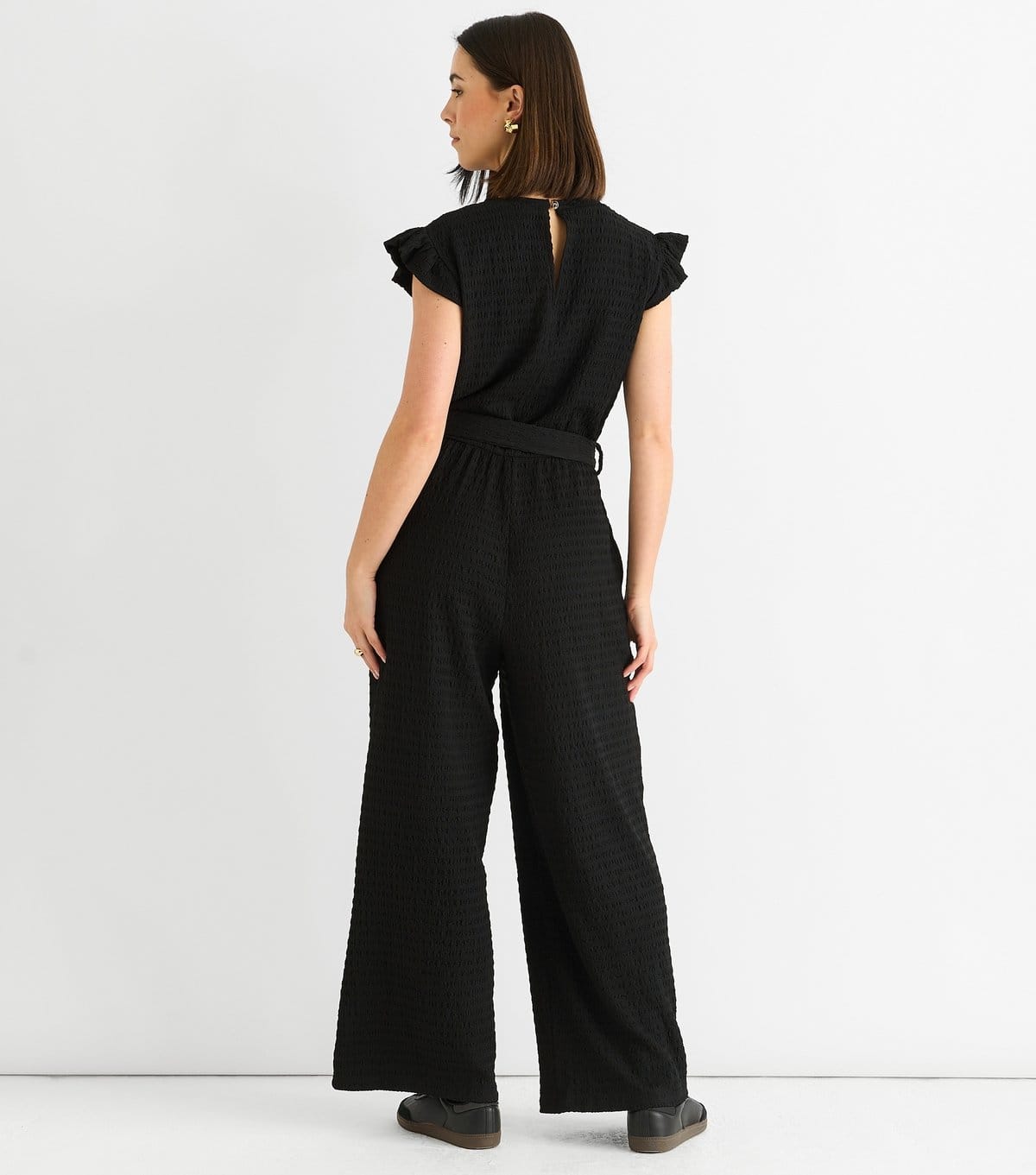 Gini London Women's Black Stretch Texture Frill Jumpsuit Gini London New Look - 4