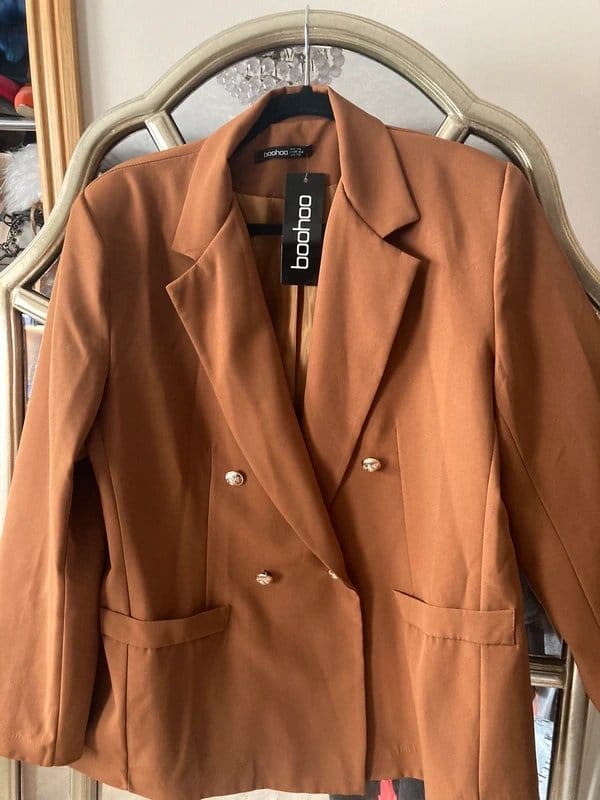 Boohoo Brown Double-Breasted Blazer