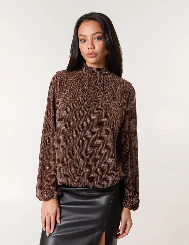 Blue Vanilla Metallic Puffball High Neck Blouse - 2