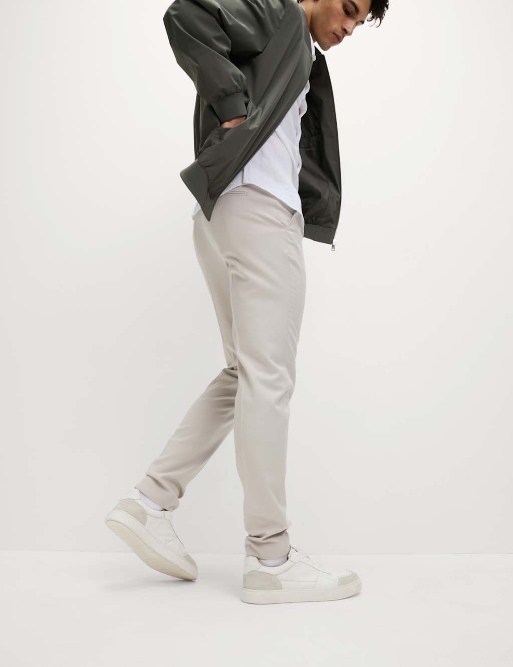 Marks & Spencer M&S Tapered Fit Elasticated Trousers Light Grey