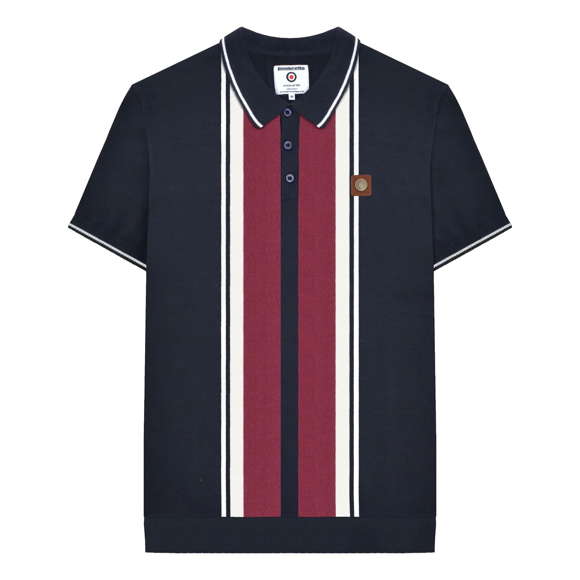 Lambretta Lambretta Men's Gr Striped Knitted Short-Sleeved Polo Shirt in Navy