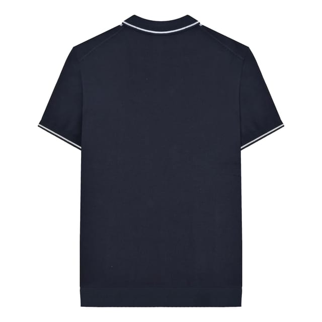 Lambretta Lambretta Men's Gr Striped Knitted Short-Sleeved Polo Shirt in Navy - 2