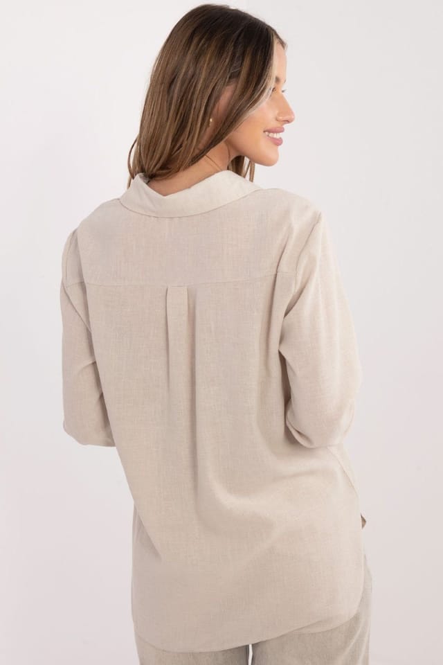 Love Lace Love Lace Women's Classic Cotton Long Sleeve Shirt Ext Back in Beige - 3
