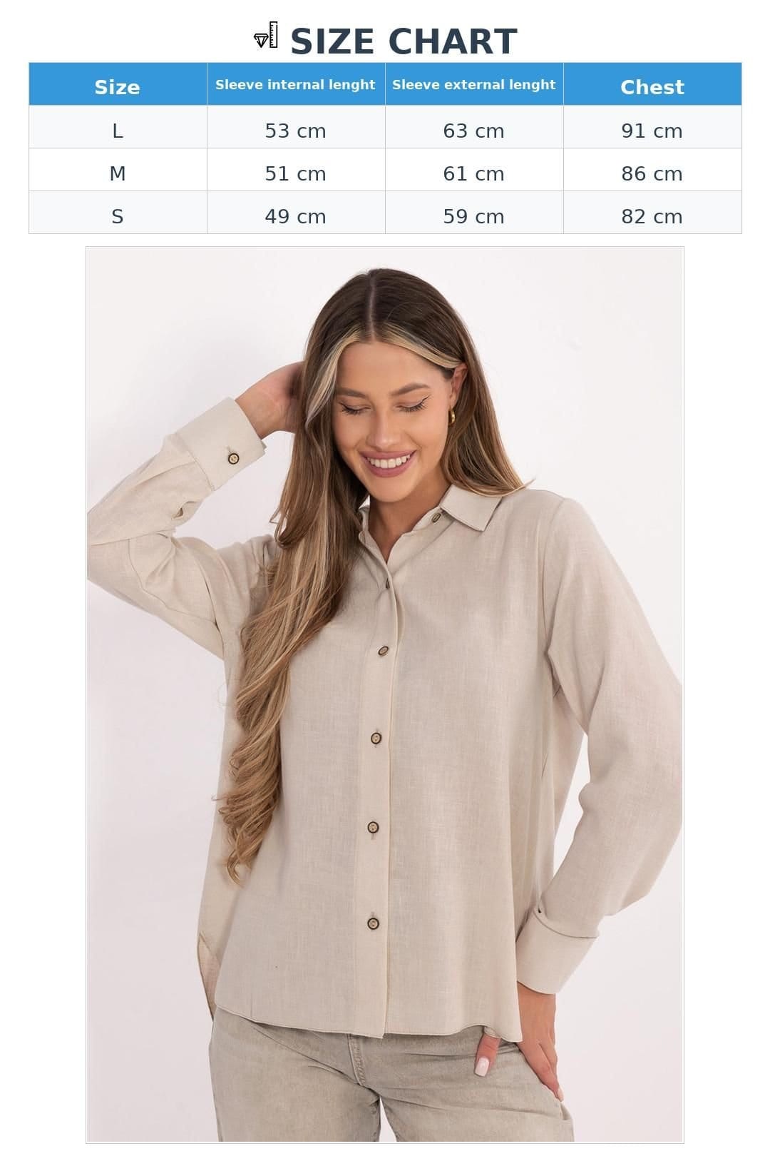 Love Lace Love Lace Women's Classic Cotton Long Sleeve Shirt Ext Back in Beige - 4