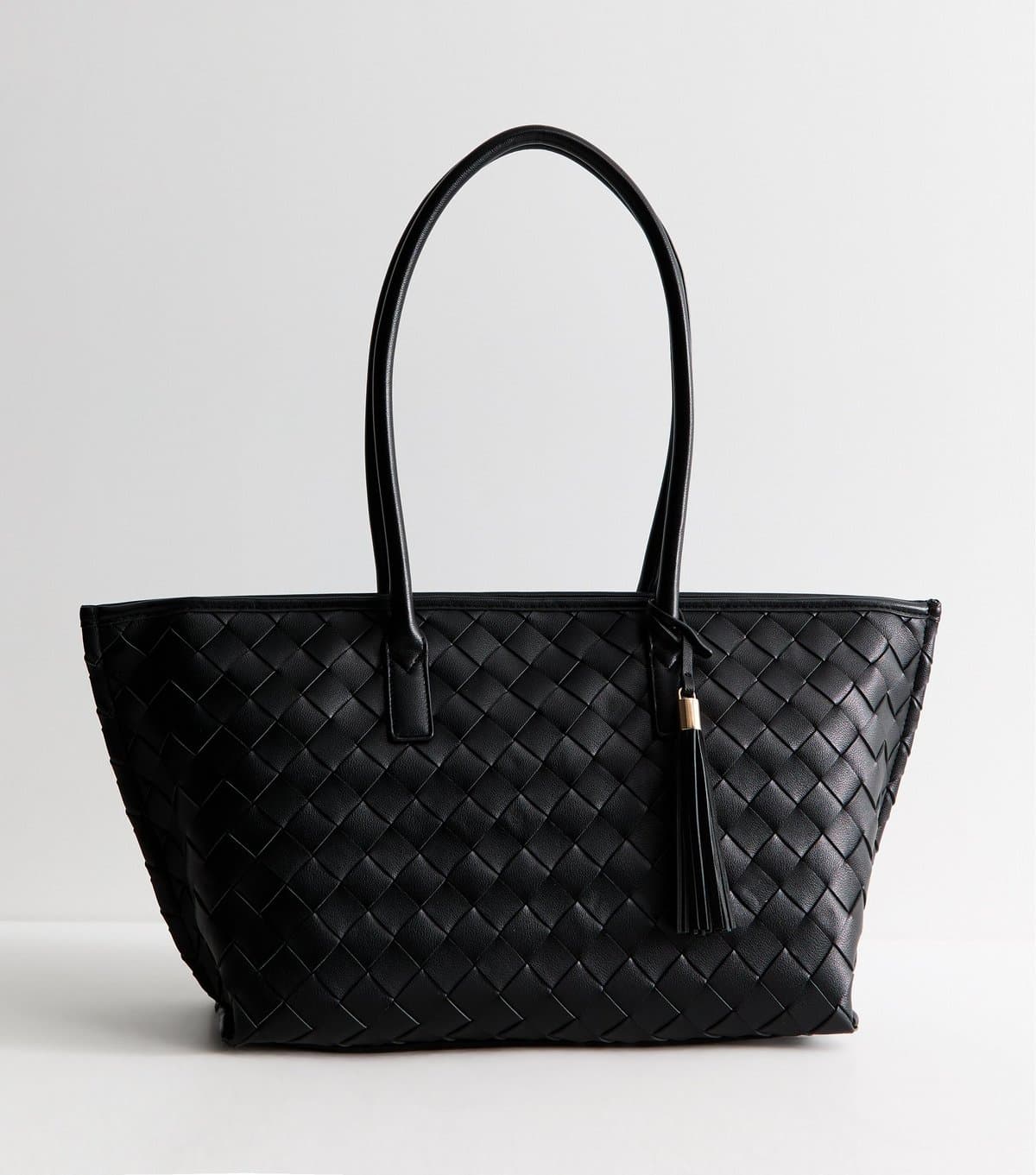 New Look Black Faux Leather Woven Tote Bag New Look