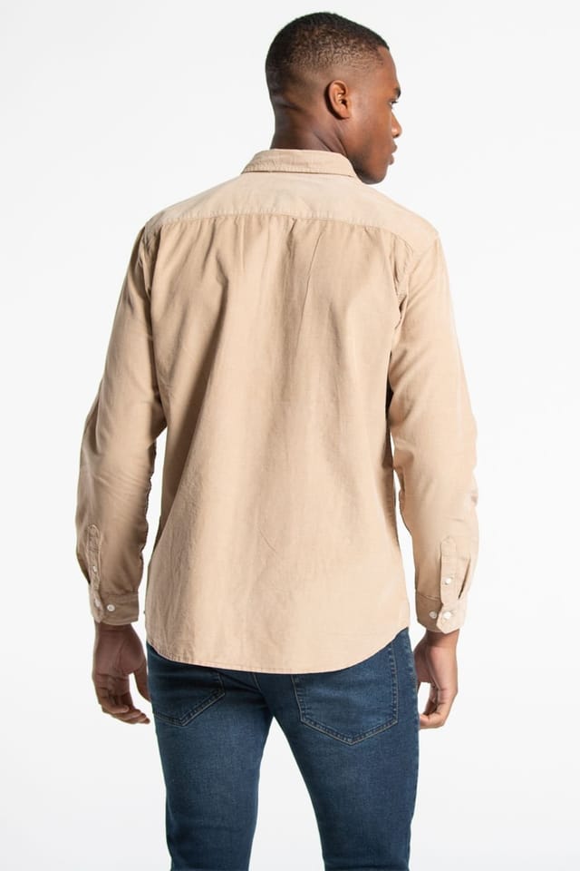 Tokyo Laundry Tokyo Laundry Men's Cotton Long Sleeve Corduroy Shirt in Light Sand - 3