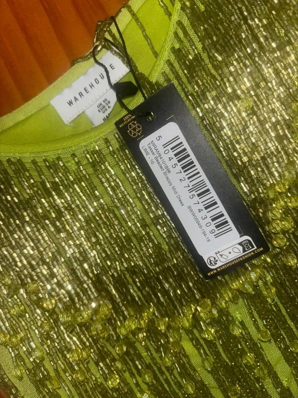 Warehouse Warehouse fully embellished lime green dress