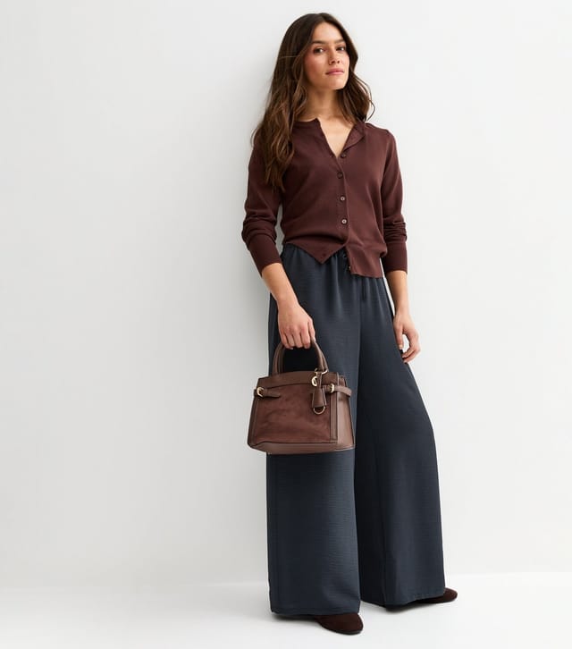 New Look Women's Petite Navy Drawstring Waist Wide Leg Trousers New Look - 3