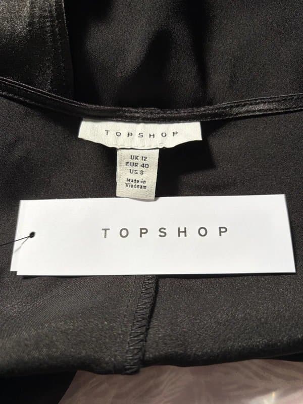 Topshop TopShop Size 12 Black Satin Cami with tie at the back
