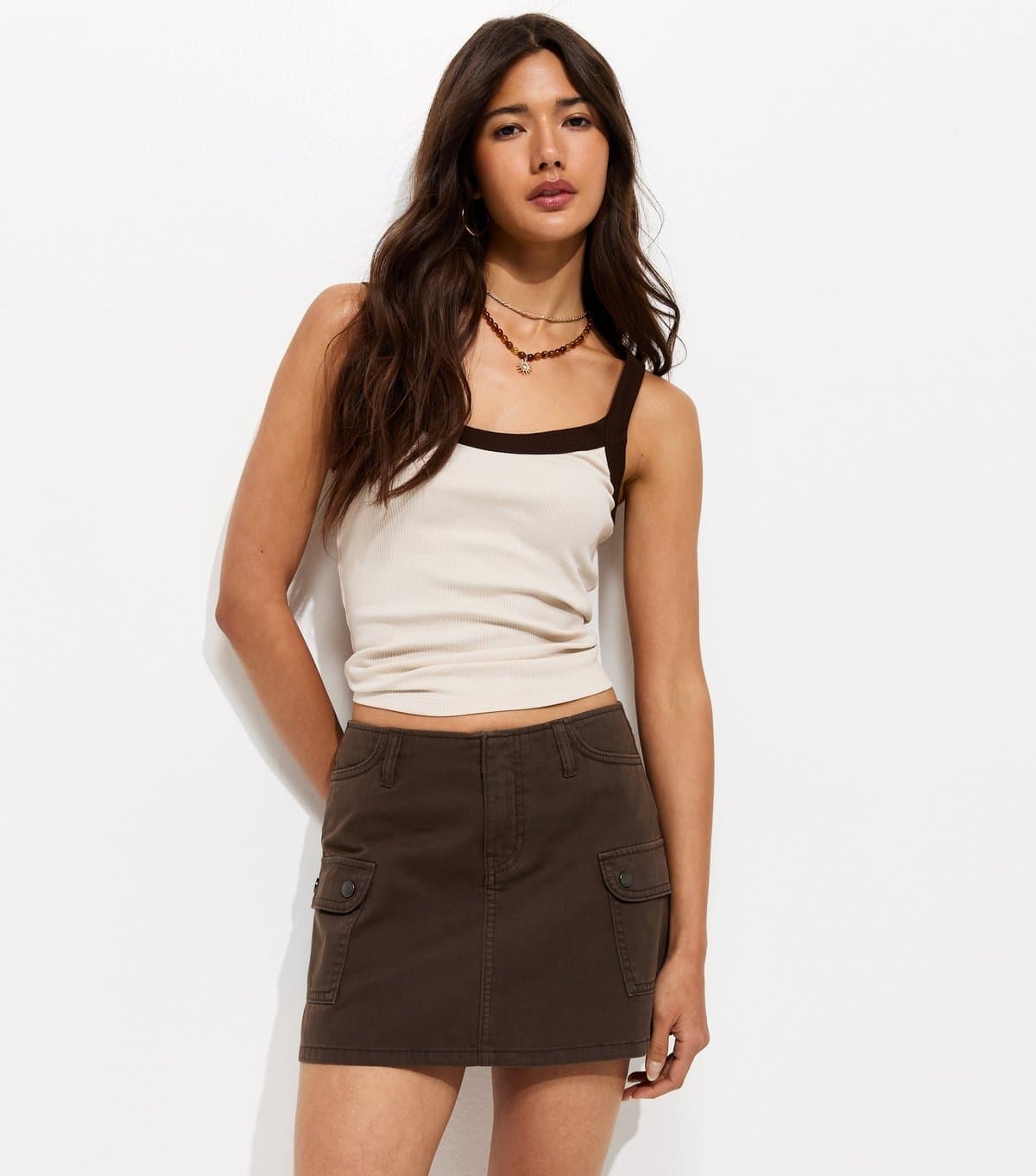 New Look Women's Dark Khaki Cotton Cargo Twill Mini Skirt New Look