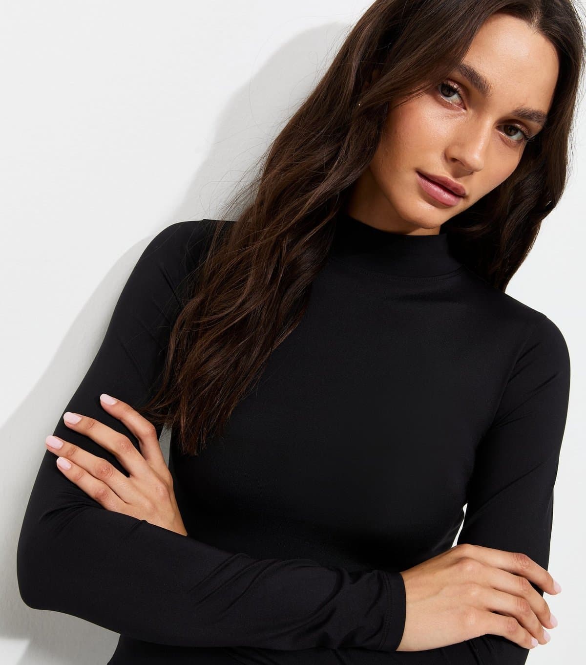 New Look Women's Black Slinky Jersey High Neck Long Sleeve Top New Look