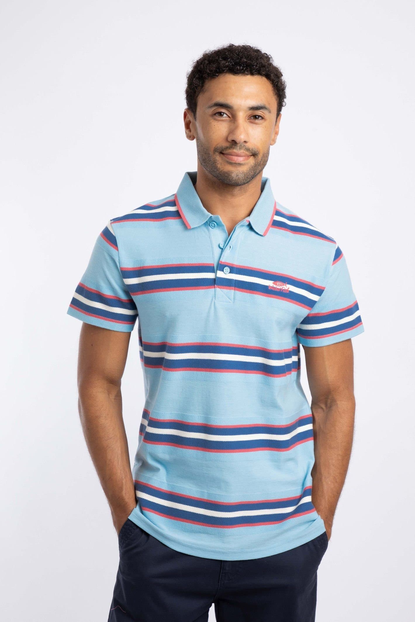 Weird Fish Weird Fish Men's Dent Block Stripe Polo Shirt in Light Blue