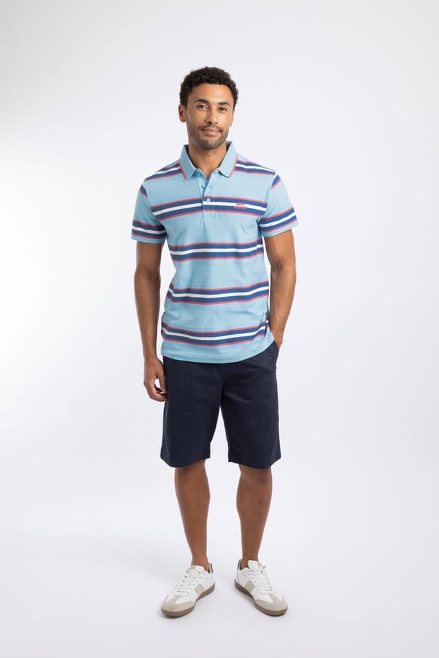 Weird Fish Weird Fish Men's Dent Block Stripe Polo Shirt in Light Blue - 3