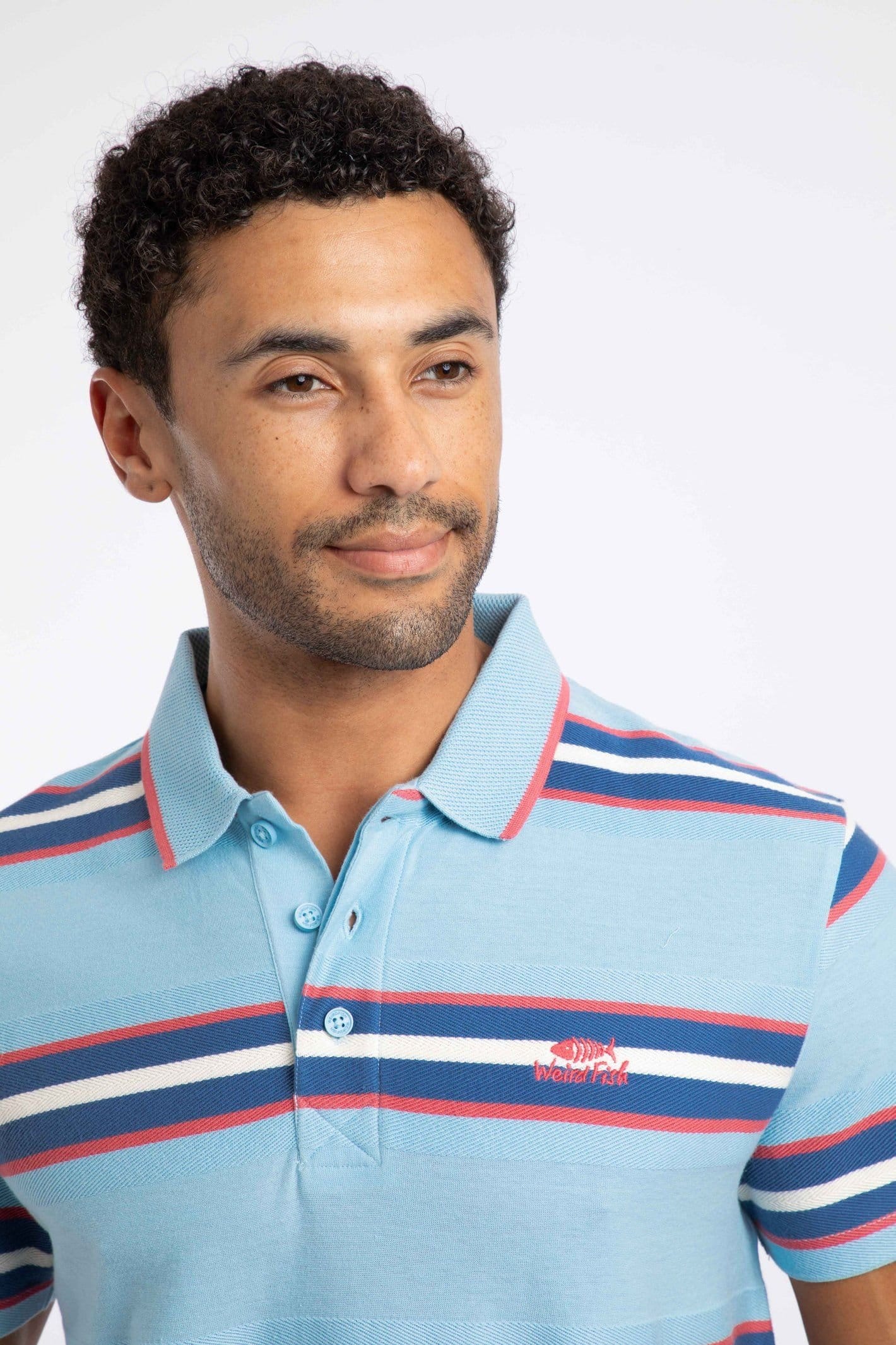 Weird Fish Weird Fish Men's Dent Block Stripe Polo Shirt in Light Blue - 4