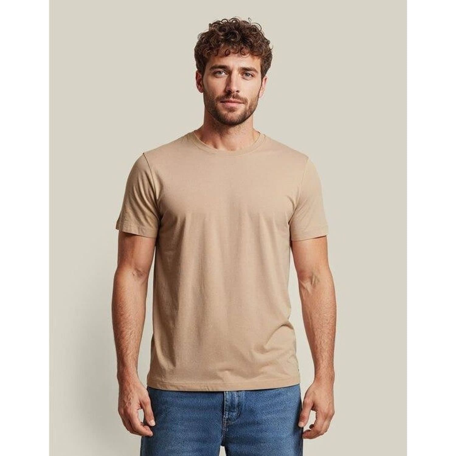 Untagged Movement Untagged Movement Men's Plain Regular T-Shirt in Light Brown