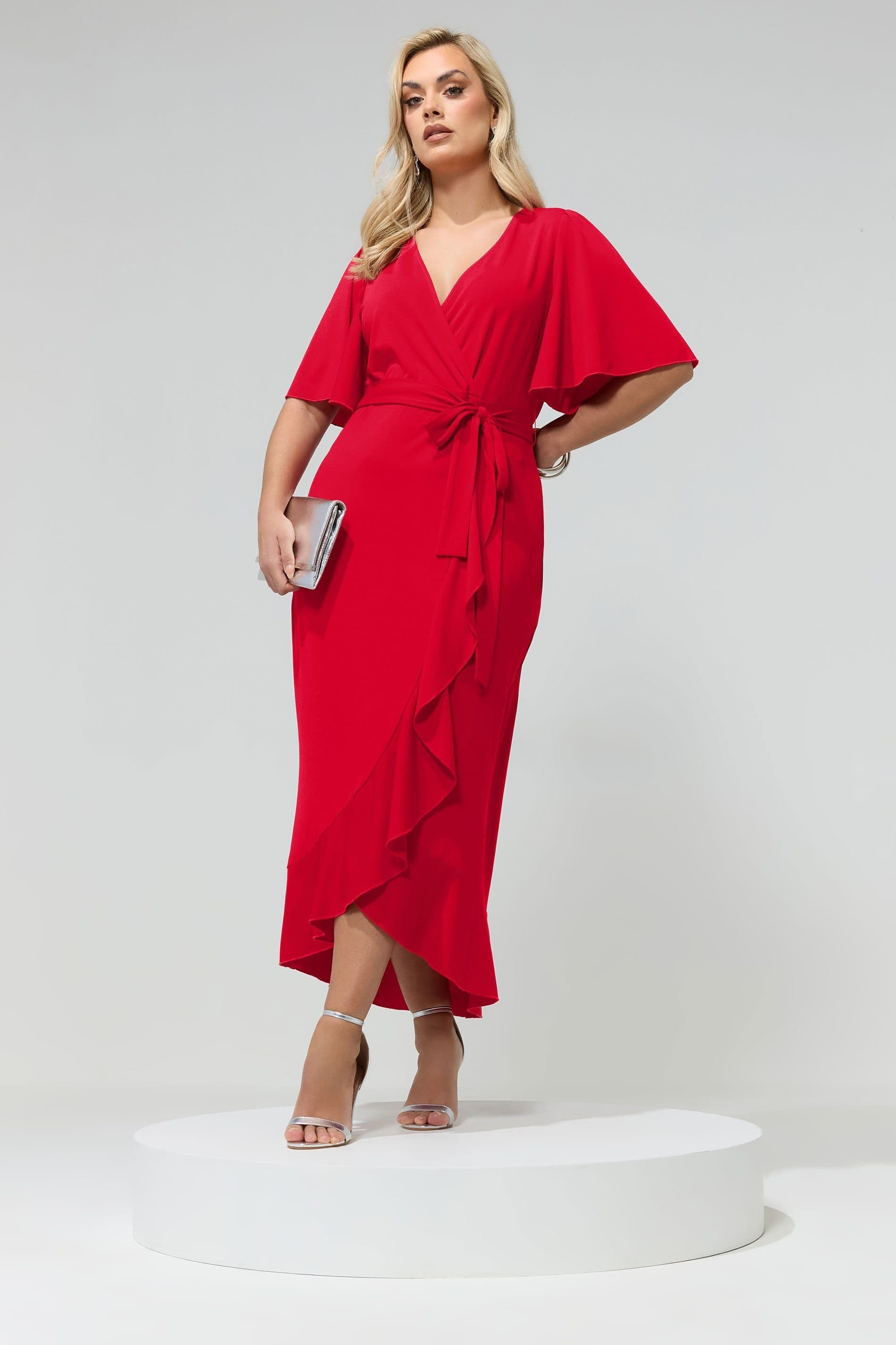 Yours Yours Women's Ruffle Hem Wrap Dress in Red