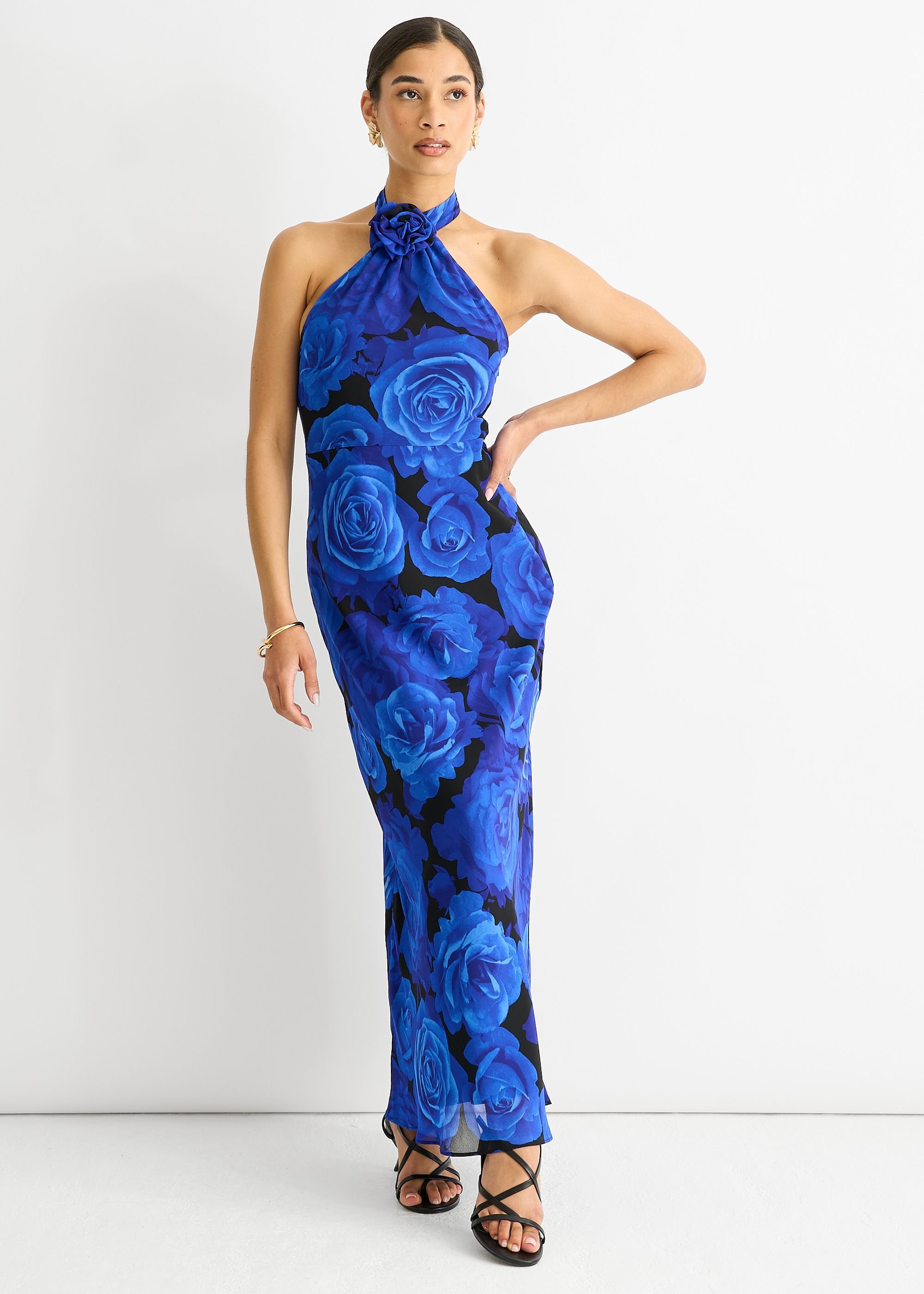 Gini London Gini London Women's Blue Floral Occasion Halter Maxi Dress - 2