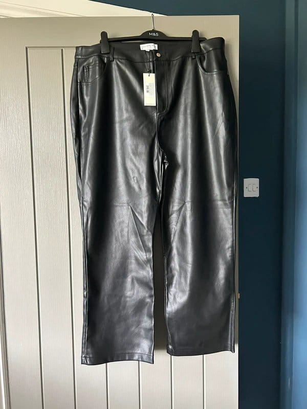 NFD Black Faux Leather Straight Leg Trousers