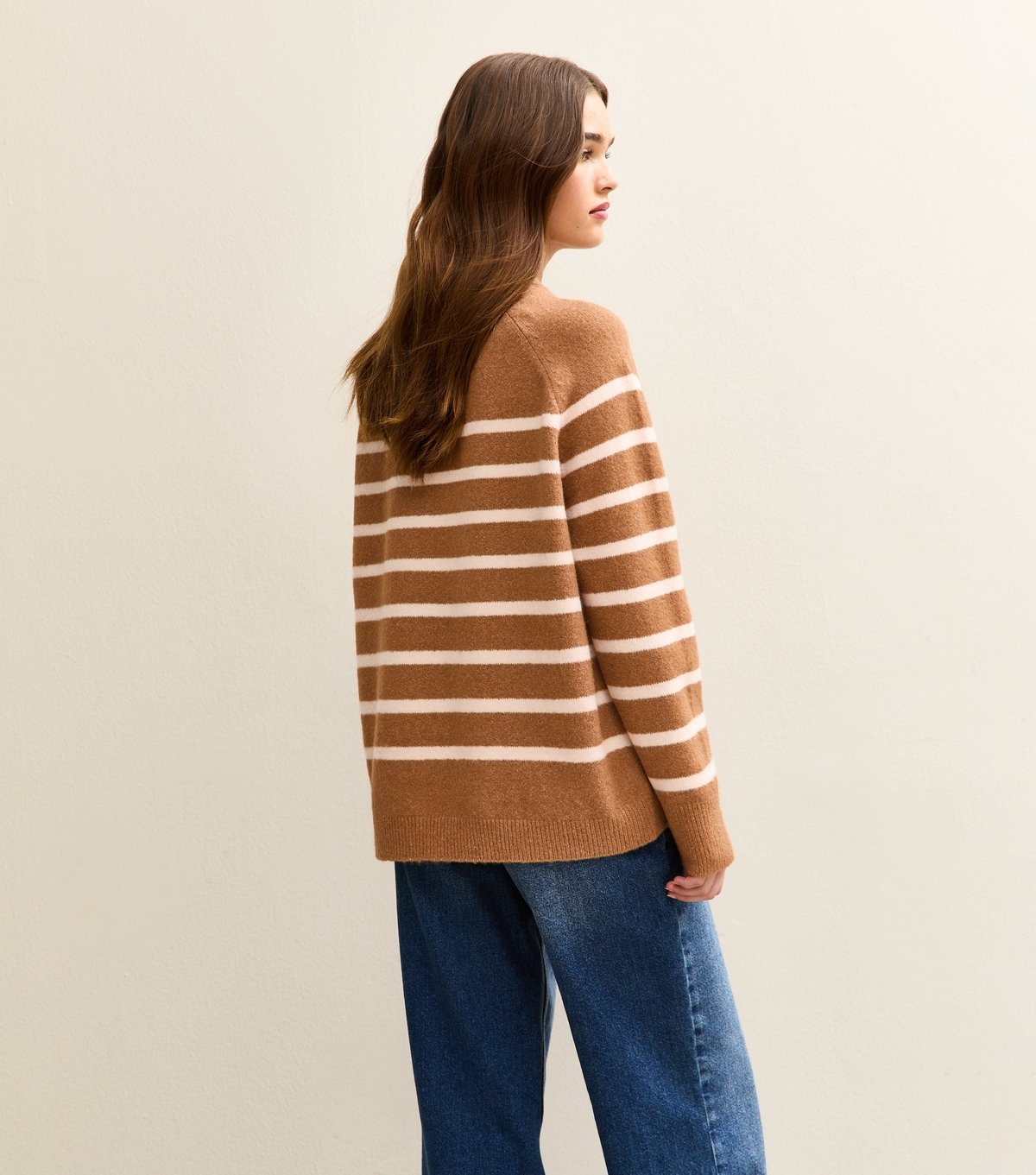 New Look Women's Light Brown Striped Raglan Sleeves Oversized Jumper New Look - 4