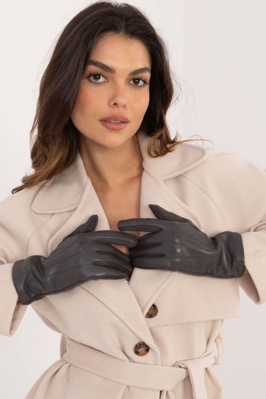 Love Lace Love Lace Women's Elegant Insulated Leather Gloves with Flower Touchscreen Tips in Grey