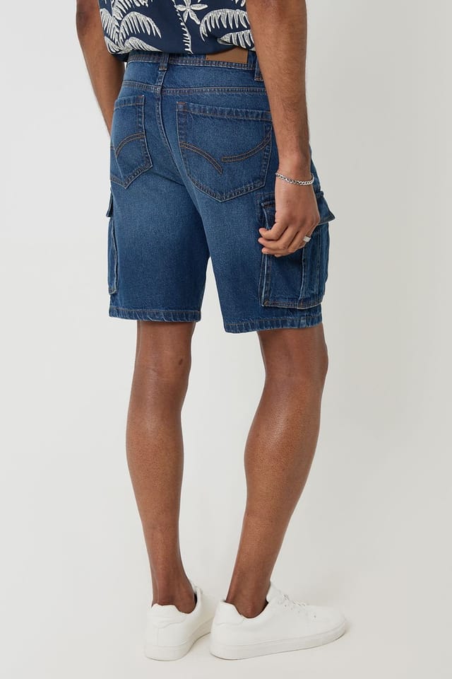 Threadbare Threadbare Men's Regular Fit Denim Cargo Shorts in Blue - 2