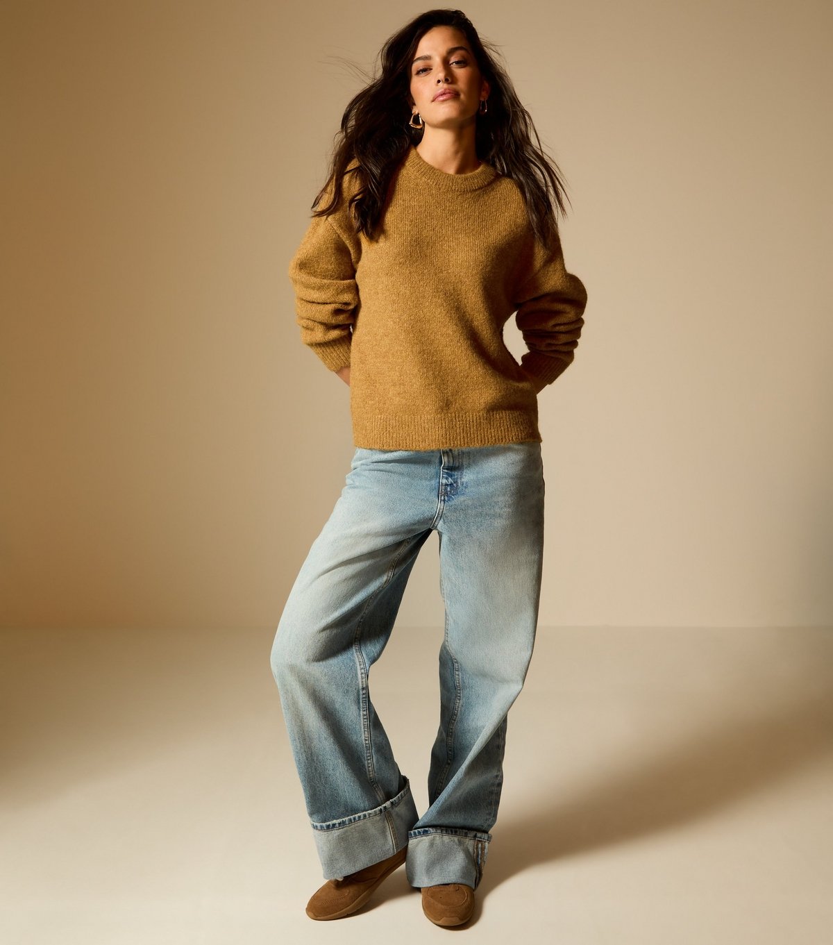 New Look Women's Dark Yellow Crew Neck Oversized Textured Knit Jumper New Look - 2