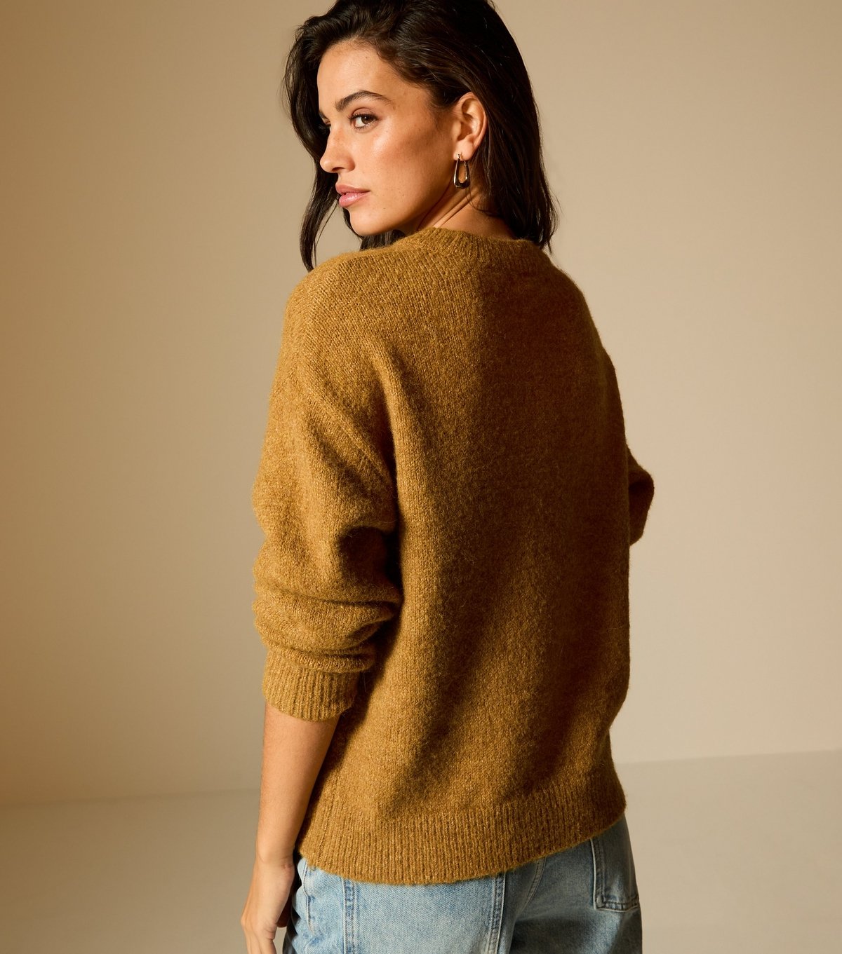 New Look Women's Dark Yellow Crew Neck Oversized Textured Knit Jumper New Look - 3