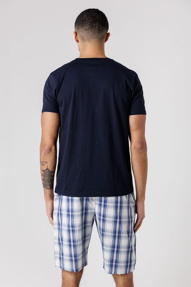 Tokyo Laundry Tokyo Laundry Men's Crew Neck T-Shirt & Checked Shorts Pyjama Set in Navy - 2