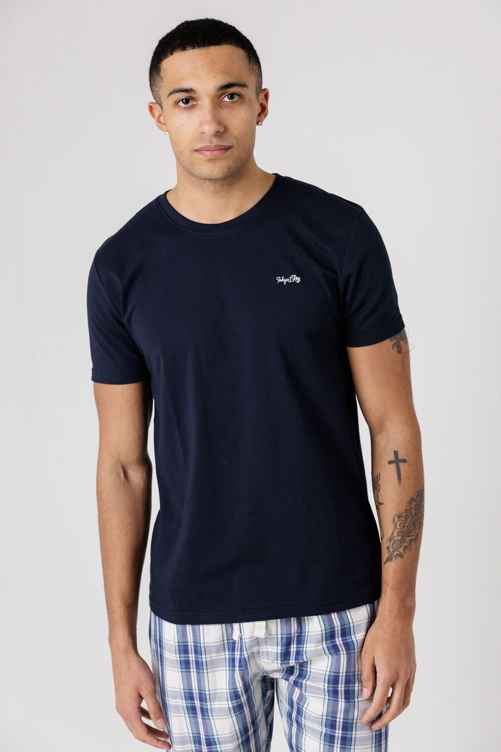Tokyo Laundry Tokyo Laundry Men's Crew Neck T-Shirt & Checked Shorts Pyjama Set in Navy - 4