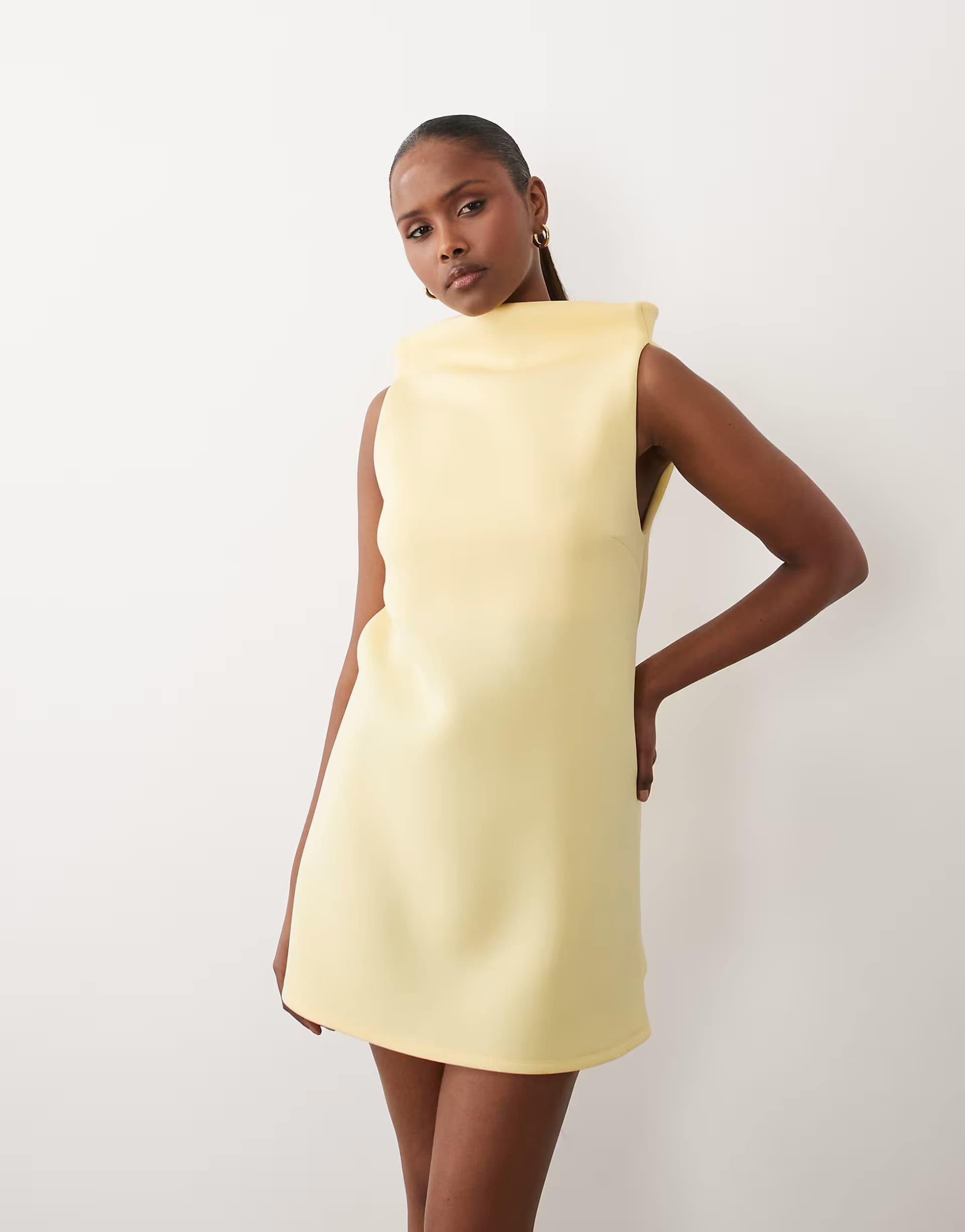 ASOS ASOS DESIGN high slash neck mini dress with trim back detail in buttermilk scuba-style fabric