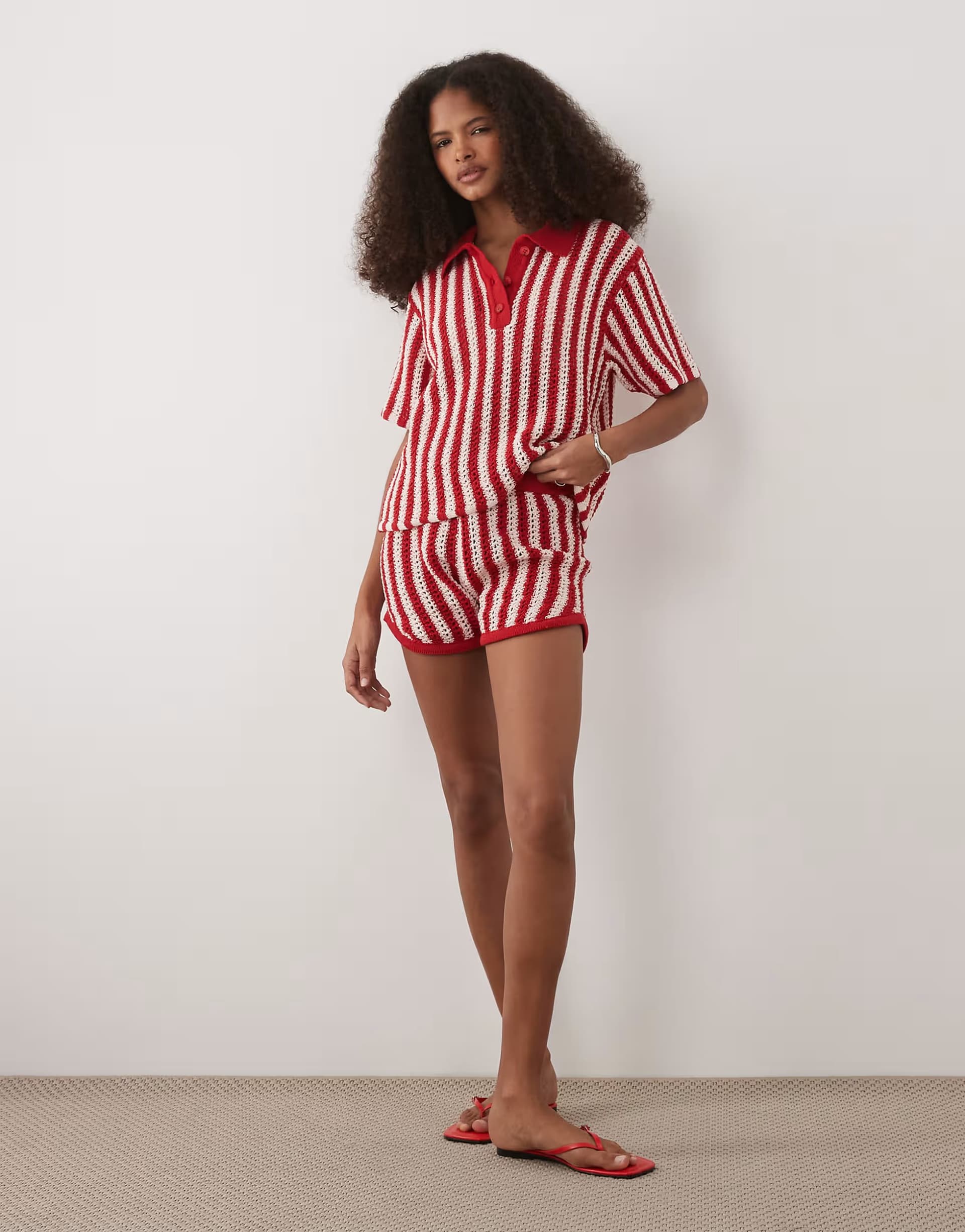 ASOS ASOS DESIGN knitted crochet micro short co-ord in red stripe